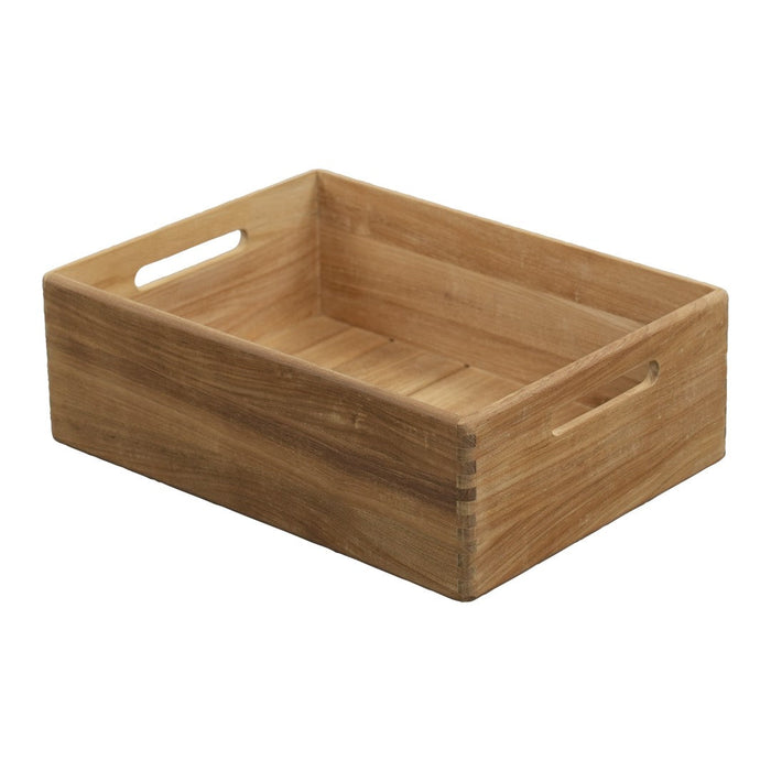 Natural wooden crate with a smooth finish, featuring a light tan color and minimalistic design. Perfect for storage.