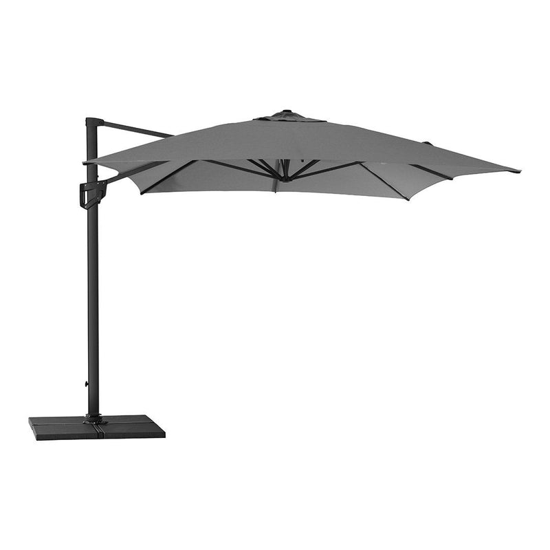 Gray outdoor patio umbrella with a sleek design and a modern, angular pattern. Perfect for any contemporary space.