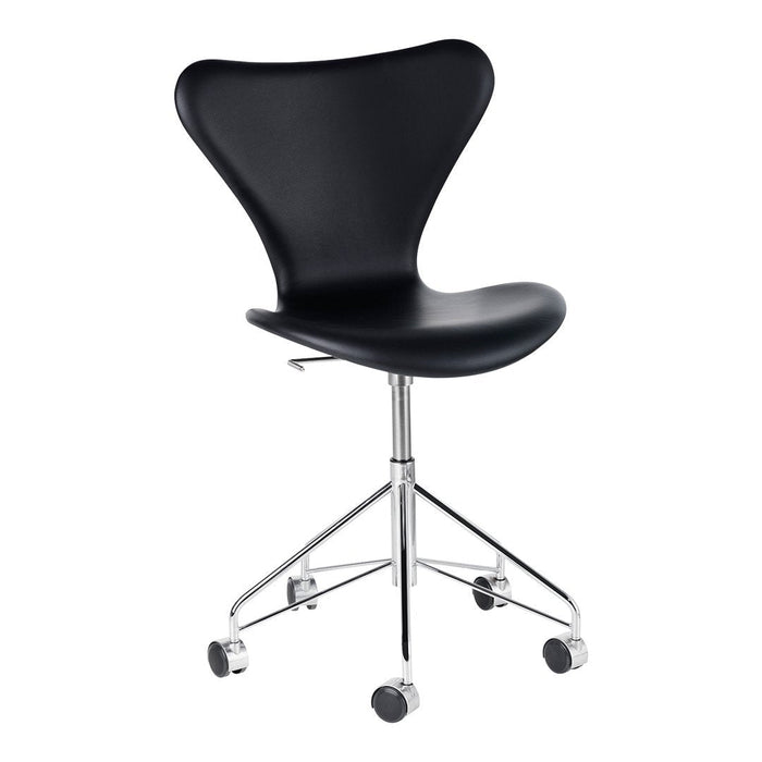Stylish black office chair with a sleek, modern design and chrome base; perfect for contemporary workspaces.