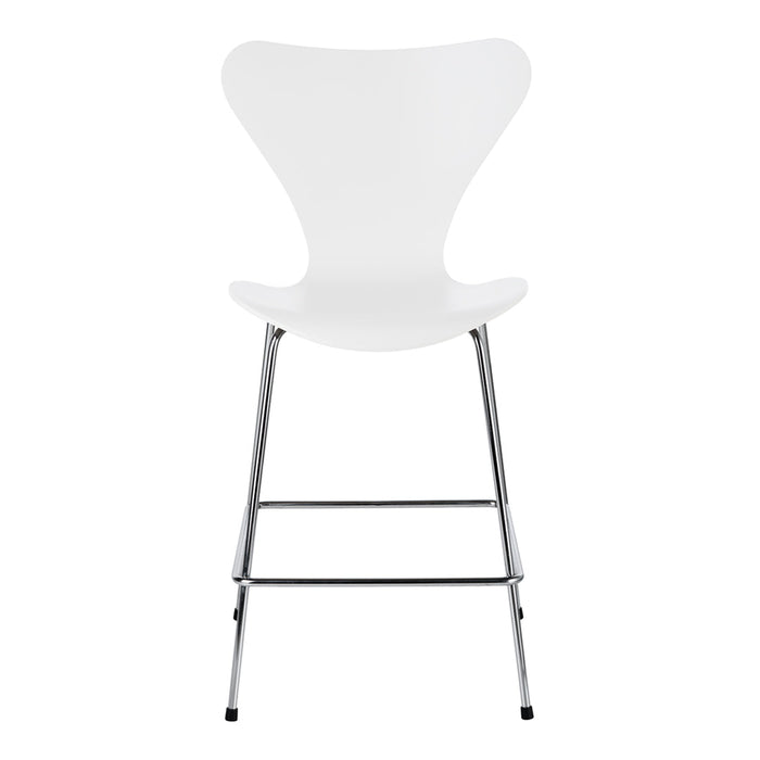 White modern chair with a sleek, curved design and a chrome metal base. Simple and elegant for any space.