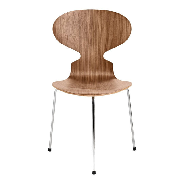 Natural wood finish with smooth, curved lines and sleek chrome legs for a modern, minimalist look.