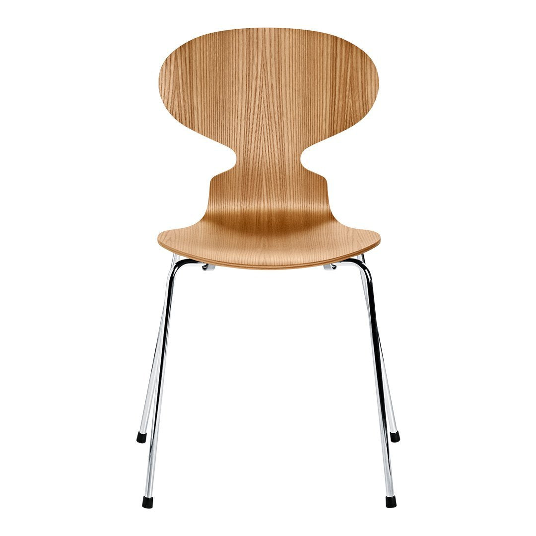 Ant Chair 3101, Shell: Clear Lacquered Veneer Elm, Base: Steel Chromed Steel