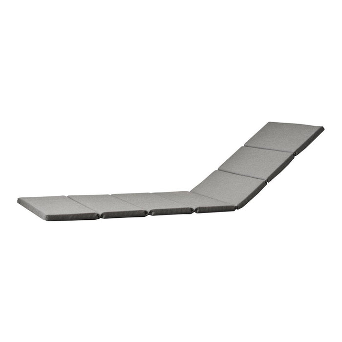 Gray folding lounge chair with a sleek, modern design and smooth fabric texture. Perfect for outdoor relaxation.