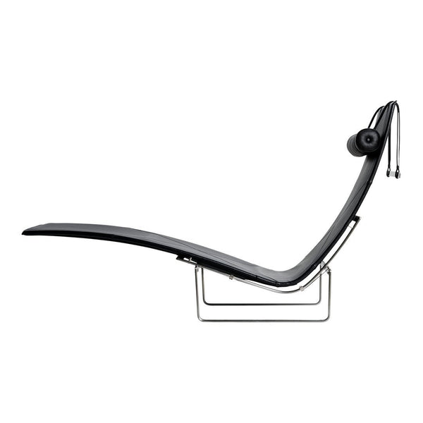 Sleek black ergonomic lounge chair with minimalist design and silver accents. Perfect for modern decor.