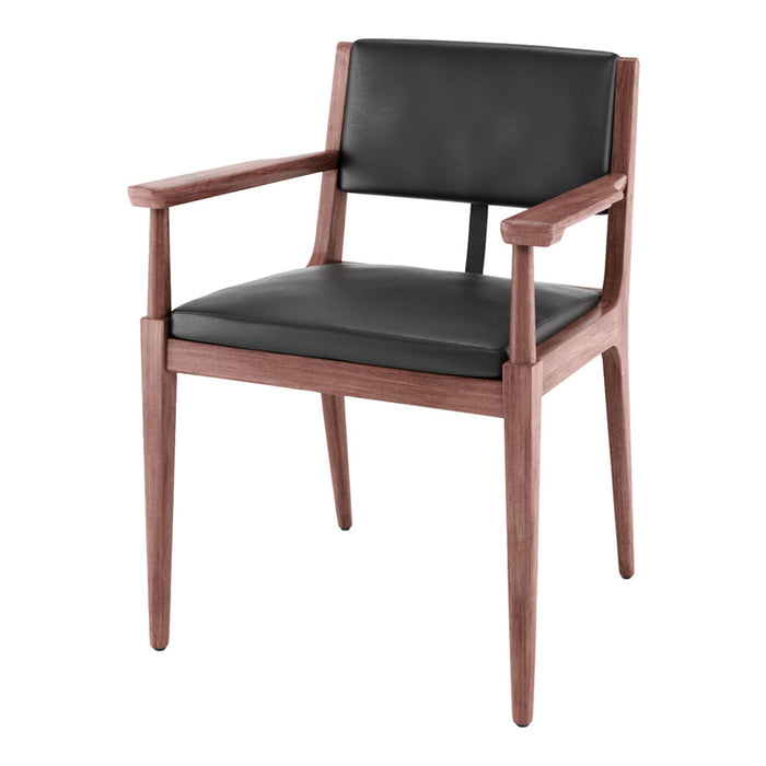 Black upholstered seat and back with a smooth walnut wood frame. Modern design for stylish interiors.