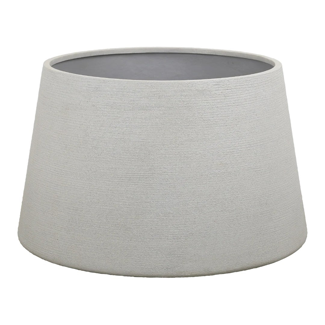 Gray and light gray textured planter with a smooth interior, perfect for modern decor.