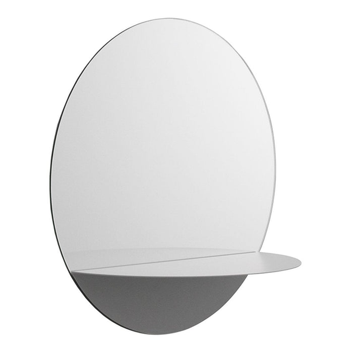 Modern oval wall mirror with a sleek, minimalistic design featuring a gradient from clear to matte gray.