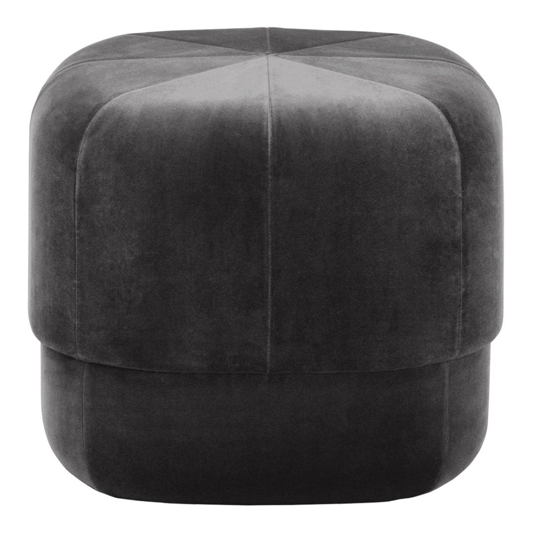 Stylish gray velvet pouf with a diamond pattern, perfect for modern decor and versatile seating or accent use.