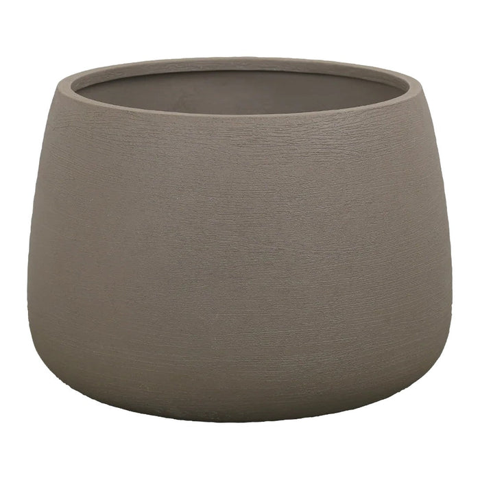 Gray textured ceramic planter with a smooth matte finish, perfect for modern decor.