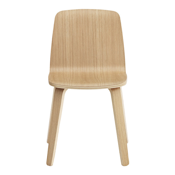 Light blonde wood chair with a smooth, minimalist design and natural grain pattern.