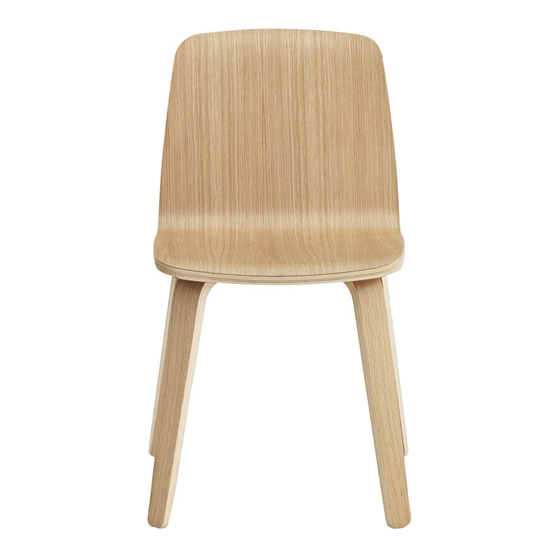 Light blonde wood chair with a smooth, minimalist design and natural grain pattern.