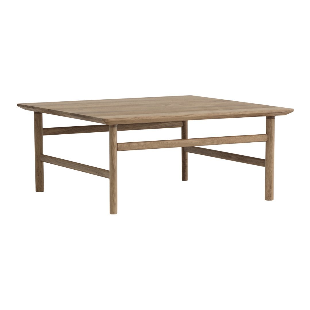 Natural wood coffee table in light brown, featuring a minimalist design with a smooth, clean finish.