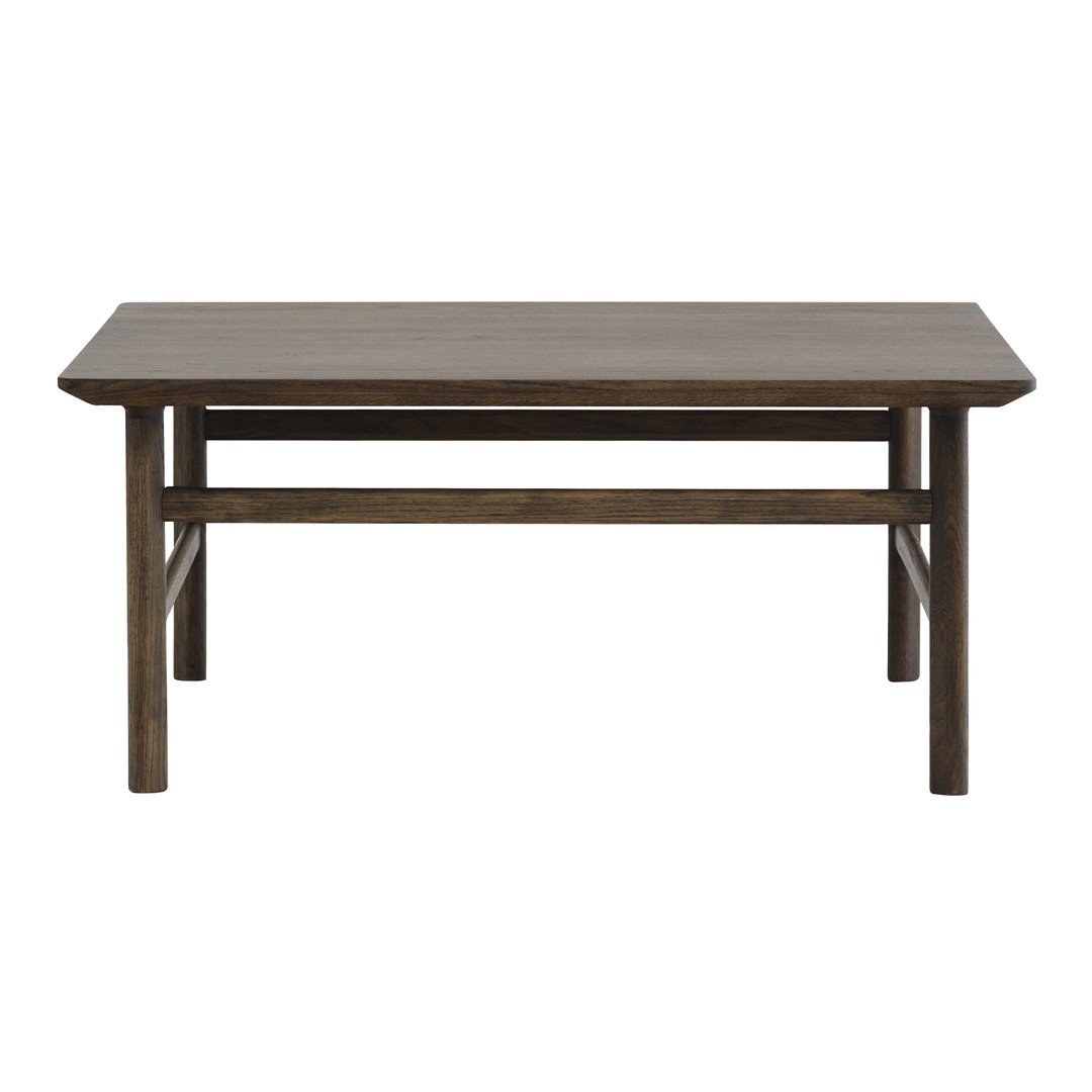 Brown wooden coffee table with a simple, contemporary design and sleek finish. Perfect for modern living spaces.