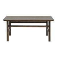 Brown wooden coffee table with a simple, contemporary design and sleek finish. Perfect for modern living spaces.