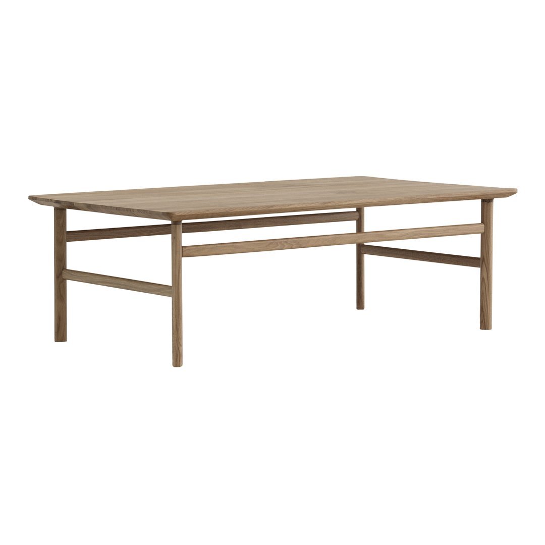 Natural wood coffee table in warm brown tones with a smooth, minimalist design and clean lines. Perfect for modern decor.
