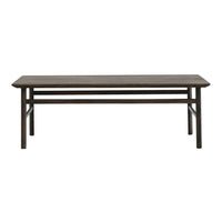 "Rectangular wooden coffee table in dark brown finish with simple, clean lines and no visible patterns."