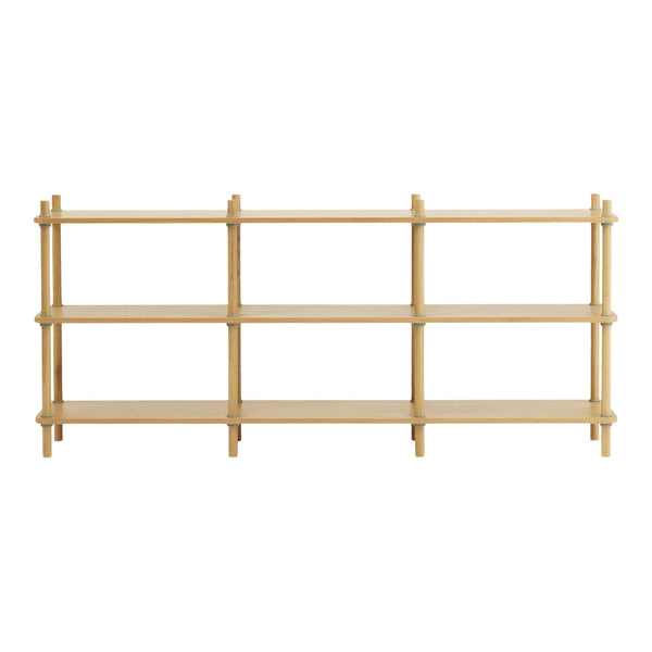 Light natural bamboo shelving unit with a minimalist design and horizontal lines. Perfect for modern decor.