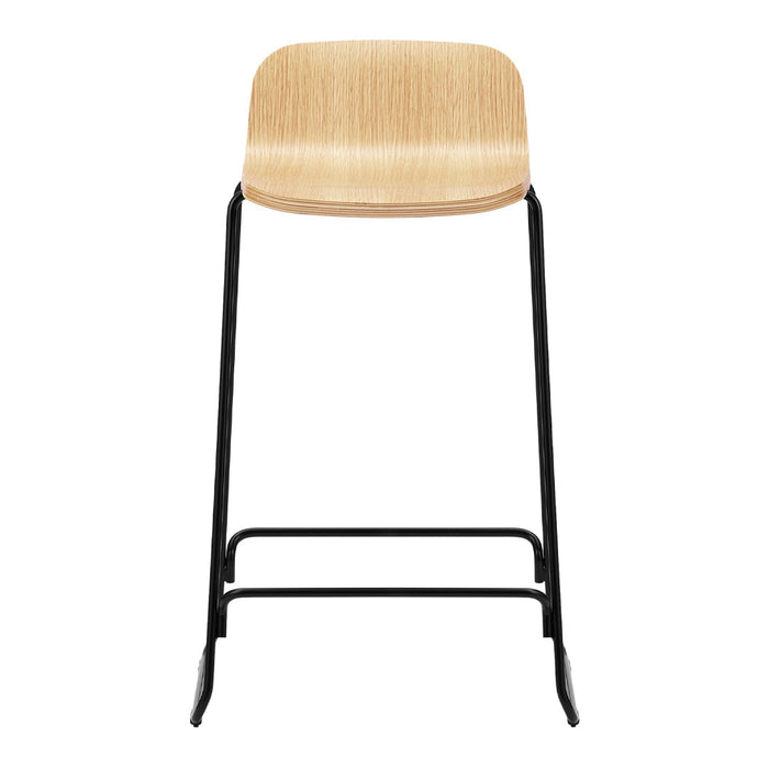 Natural wood grain seat with black metal legs, minimalistic design, ideal for modern decor.