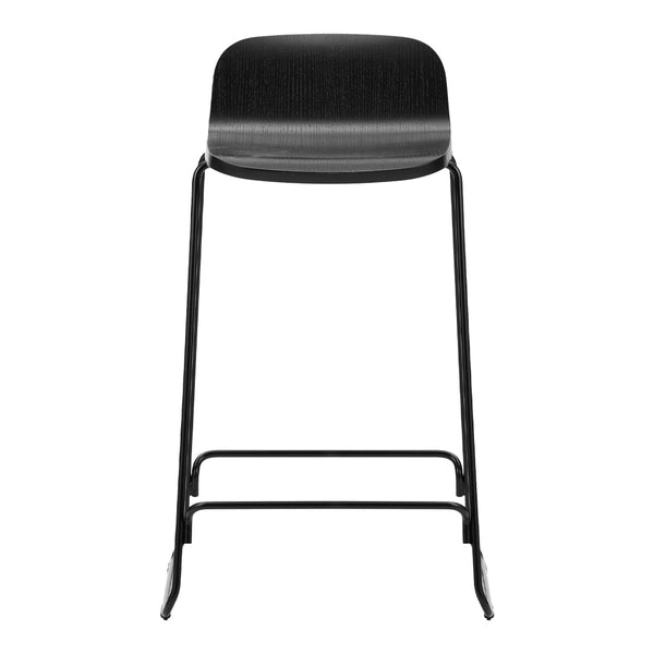 Elegant black bar stool with a smooth, minimalist design and a sleek, modern finish. Perfect for contemporary spaces.