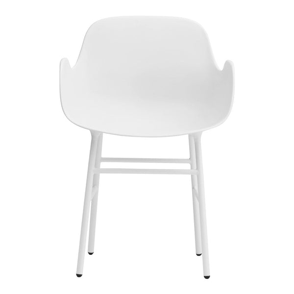 White modern chair with smooth, minimalist design and sturdy metal legs. Perfect for contemporary decor.