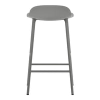 Gray modern bar stool with a minimalist design and smooth, curved seat. Perfect for contemporary spaces.