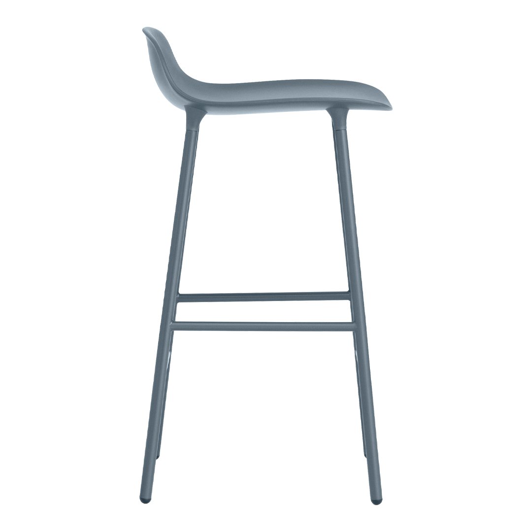 Curved light blue bar stool with a smooth seat and sleek legs, showcasing a modern minimalist design.