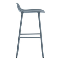 Curved light blue bar stool with a smooth seat and sleek legs, showcasing a modern minimalist design.