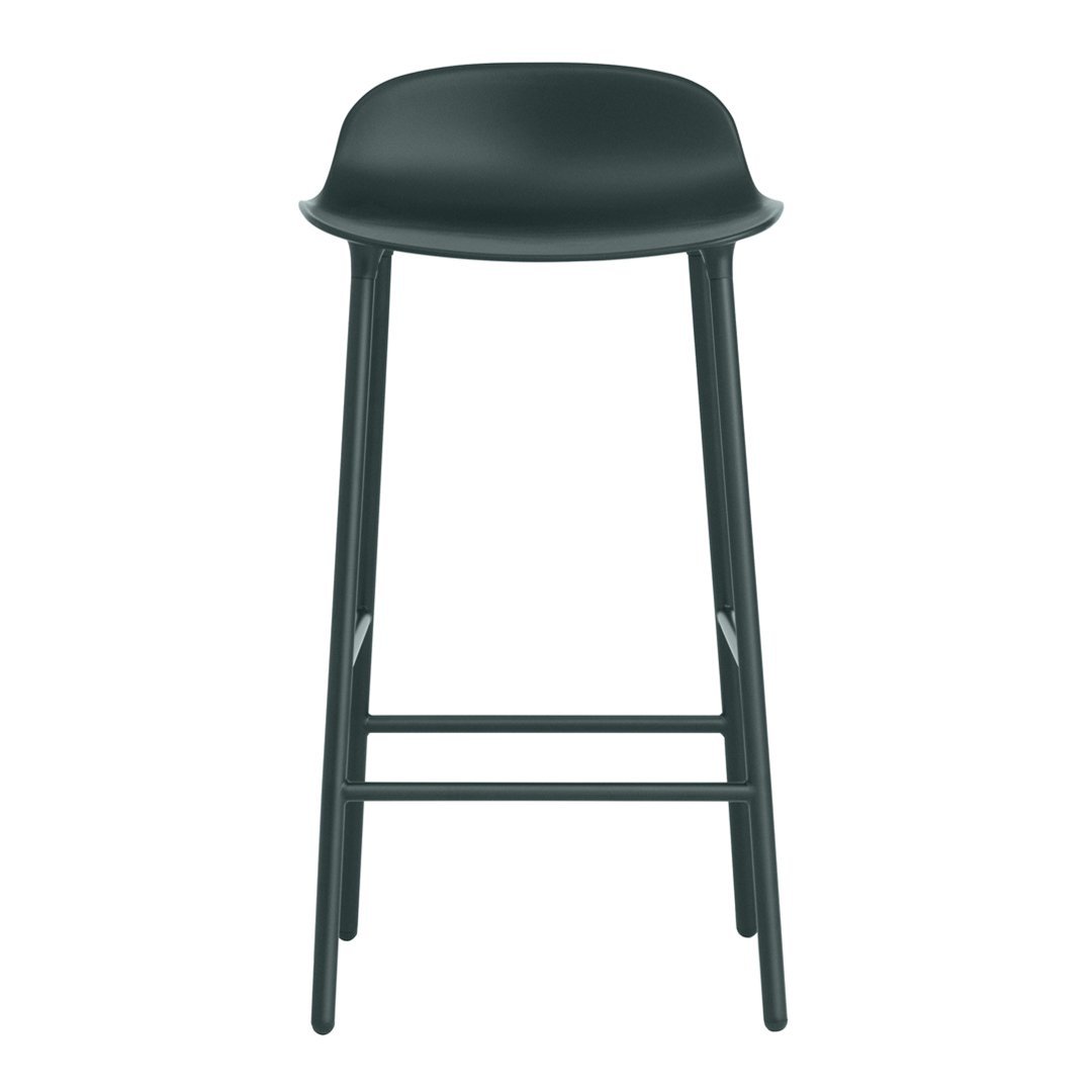 Modern black bar stool with a smooth design and sturdy wooden legs, featuring a minimalist silhouette.