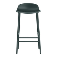 Modern black bar stool with a smooth design and sturdy wooden legs, featuring a minimalist silhouette.