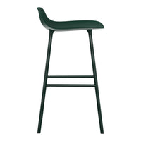 Green bar stool with a sleek, minimalist design and smooth, solid color finish. Perfect for contemporary decor.