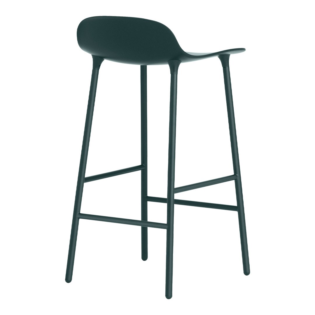 Sleek black bar stool with smooth curves and minimalist design on slender legs for a modern aesthetic.