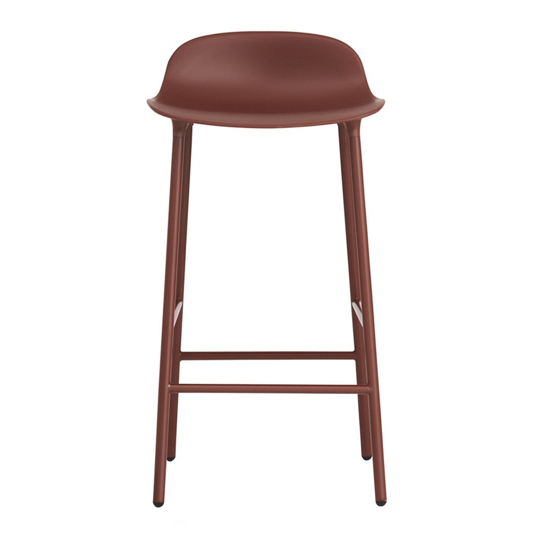 Rust-colored bar stool with a smooth, minimalist design and clean lines. Perfect for modern decor.