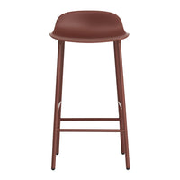 Rust-colored bar stool with a smooth, minimalist design and clean lines. Perfect for modern decor.