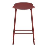 Modern bar stool in deep red with a sleek, minimalist design and smooth, solid color finish.
