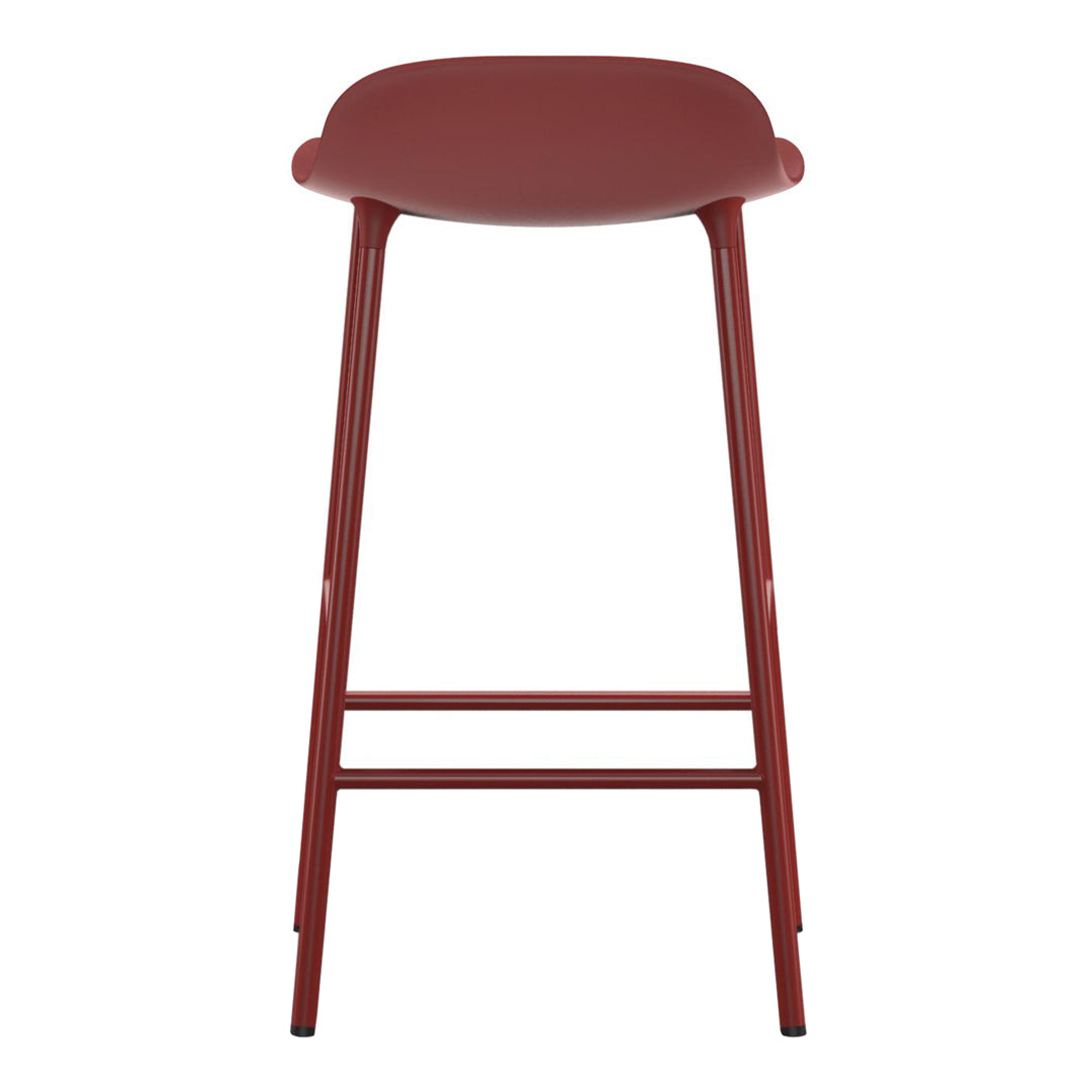 Modern bar stool in deep red with a sleek, minimalist design and smooth, solid color finish.