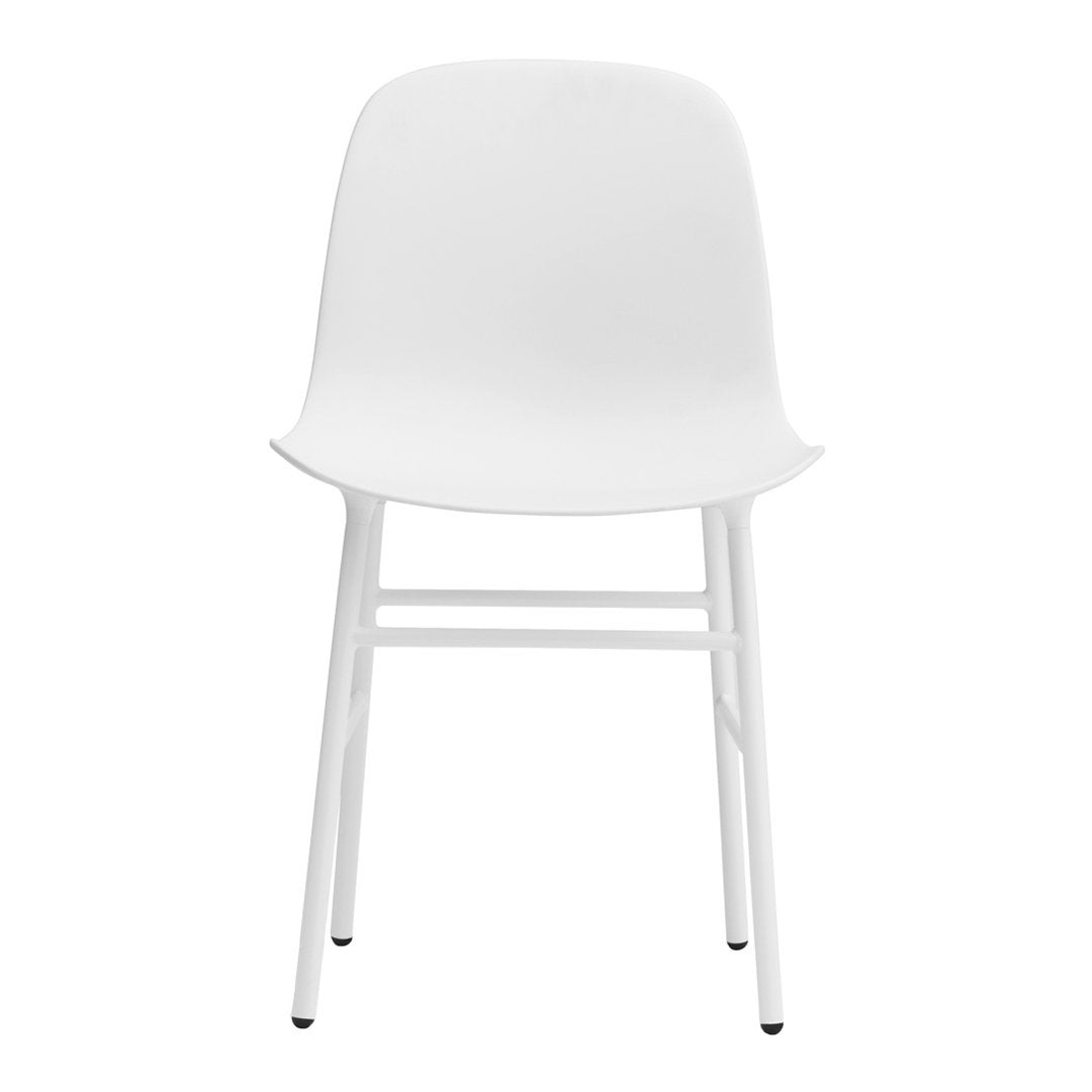 Minimalist white chair with a smooth finish and sleek, straight legs. Perfect for modern decor.