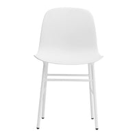Minimalist white chair with a smooth finish and sleek, straight legs. Perfect for modern decor.