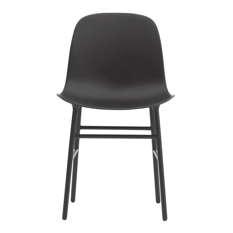 Sleek black dining chair with minimalist design and smooth finish, featuring a solid black frame.