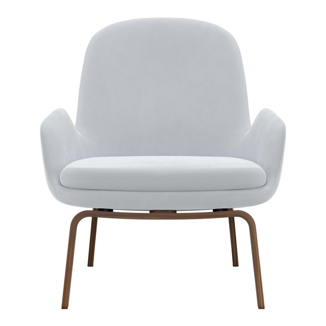 Modern light gray upholstered chair with smooth, minimalistic design and wooden legs. Perfect for contemporary decor.