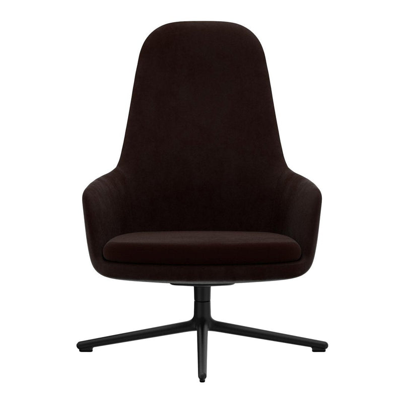 Elegant dark brown velvet chair with a smooth, minimalist design and black metal base. Perfect for modern decor.
