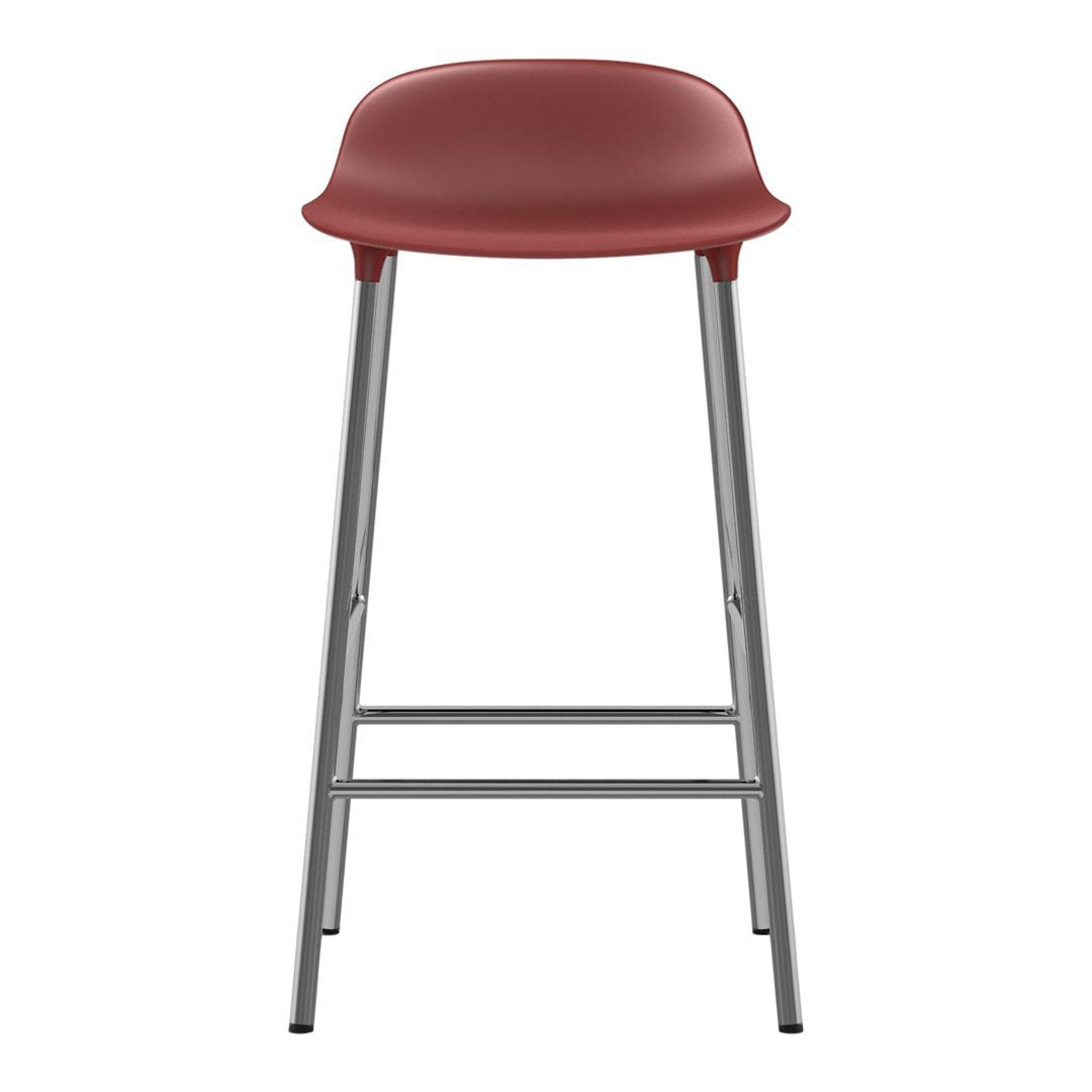 Burgundy stool with a smooth finish and gray metal legs, perfect for modern interiors.