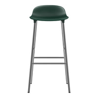 Green bar stool with a smooth, rounded seat and sleek silver legs, perfect for modern decor.