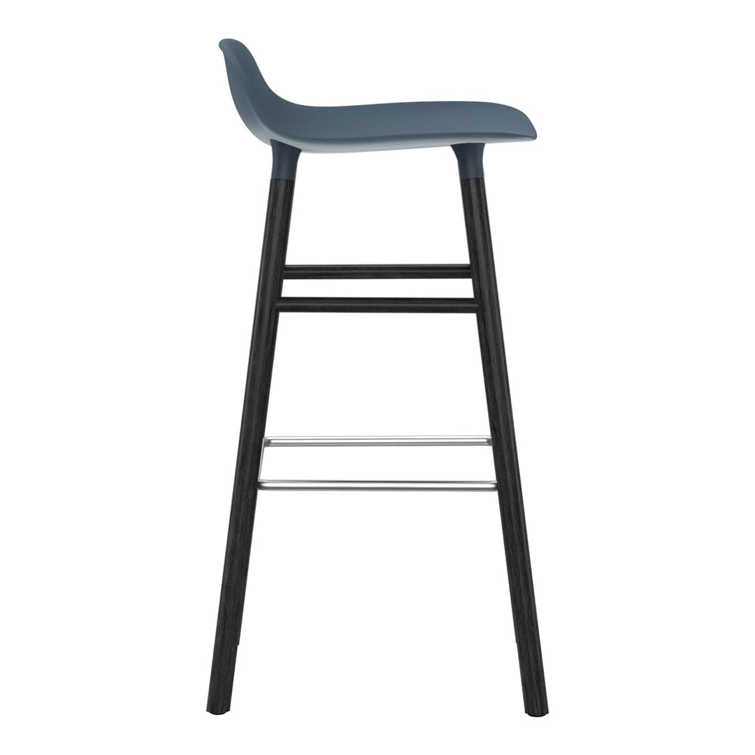 Modern blue bar stool with a sleek black frame and minimalist design. Perfect for contemporary interiors.