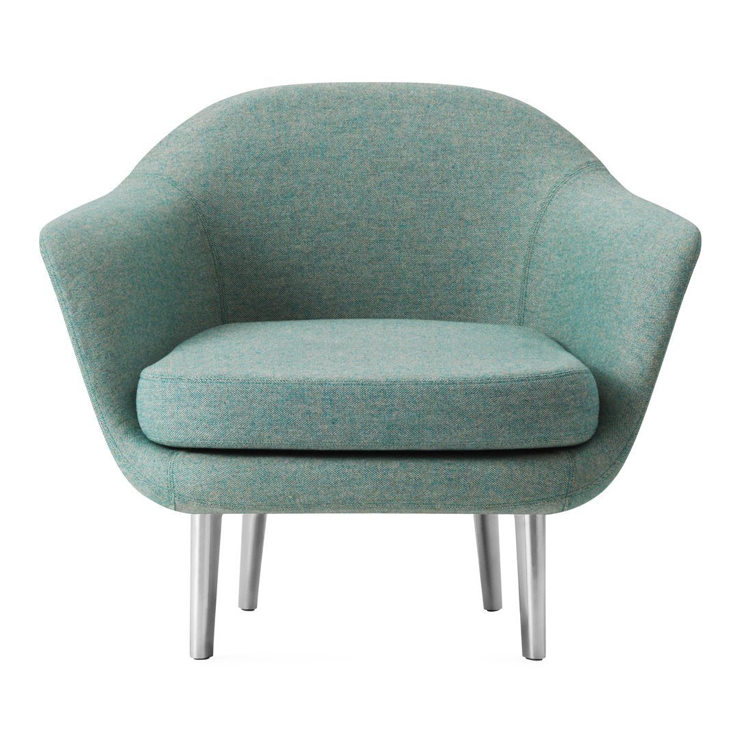 Textured light teal chair with a modern, curved design and silver legs. Ideal for stylish interior decor.