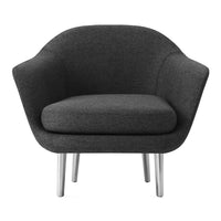 Stylish gray upholstered armchair with a sleek, modern design and silver metal legs. Perfect for contemporary living spaces.