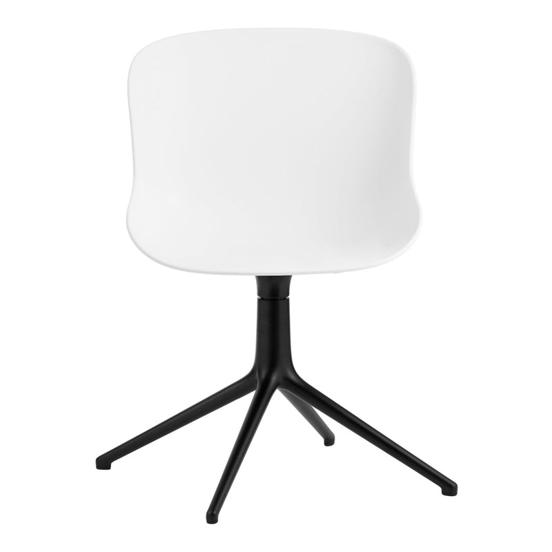 White modern chair with a smooth, curved seat and a sleek black base, perfect for minimalist decor.
