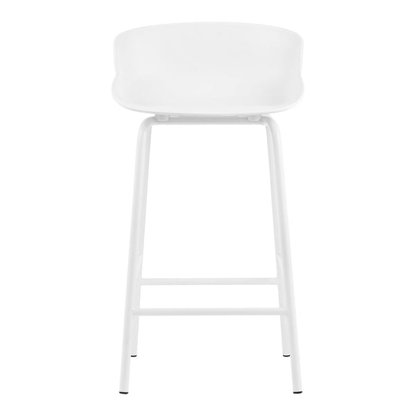 White modern bar stool with a sleek design and minimalist pattern, perfect for contemporary decor.