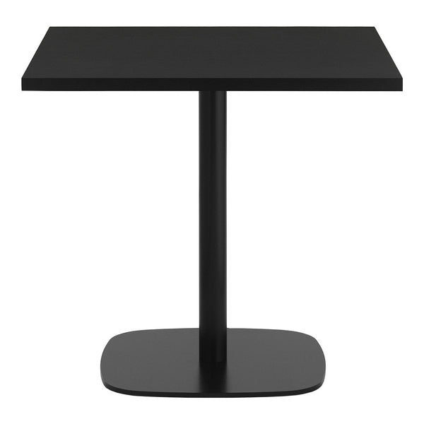 Black square dining table with a sleek, modern design and a matte finish. Perfect for contemporary decor.