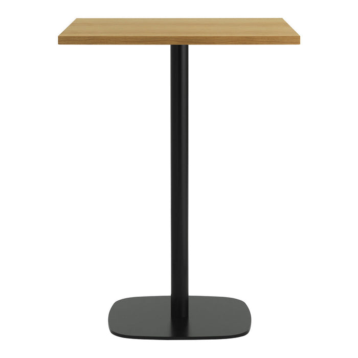 Bamboo top with natural wood finish and sleek black pedestal base, minimalist design perfect for modern decor.