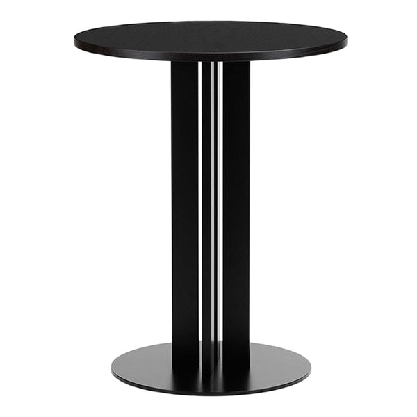 Sleek black round table with modern vertical pattern, perfect for contemporary spaces.